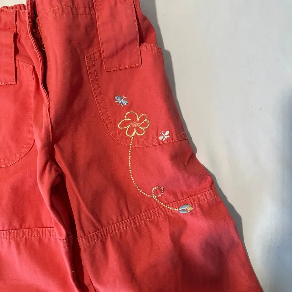 Bob der Bär German Flower Embroidered Coral Cargo Jogger Pants Sz 3-4y